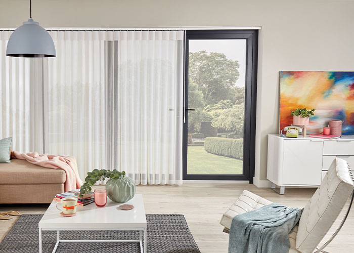 Made to measure white Allusion Blinds open